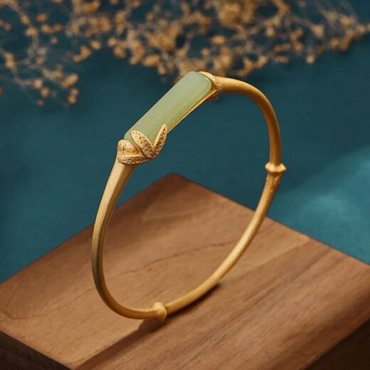 Green Accent Open Bangle – 925 Silver or 22K Gold