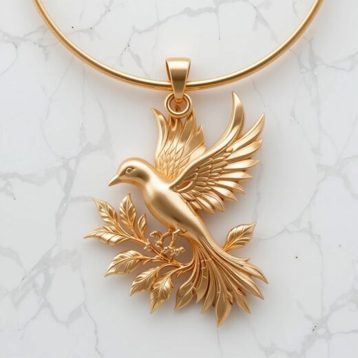 3D Majestic Peace Dove & Olive Branch Pendant – 925 Silver or 22K Gold