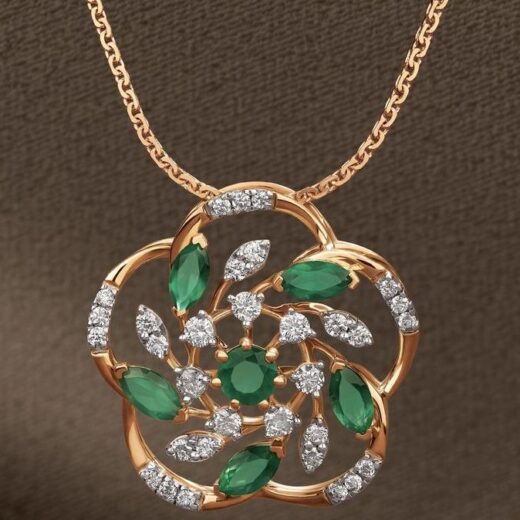 Premium Emerald-Green Zirconia Floral Pendant Necklace – 925 Silver or 22K Gold