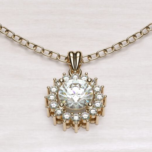 Classic Round Solitaire Halo Pendant Necklace – 925 Silver or 22K Gold