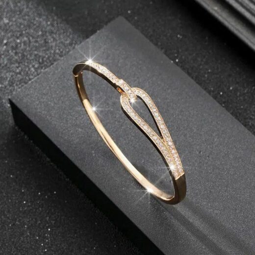Two-Tone Curved Zirconia Bangle – 925 Silver or 22K Gold