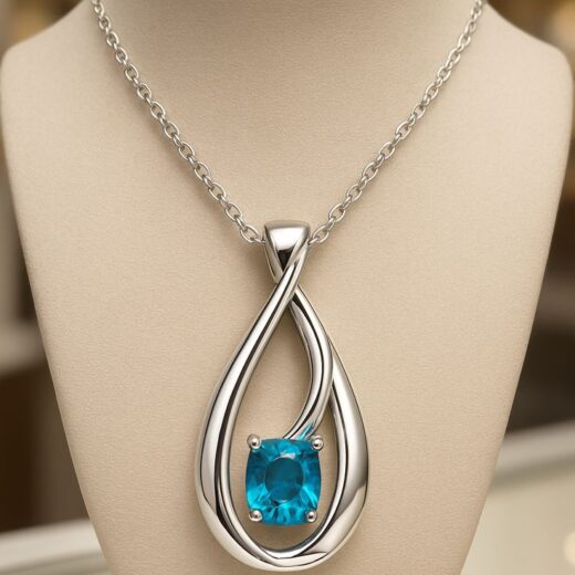 Minimalist Aquamarine-Blue Cushion Cut Pendant Necklace – 925 Silver or 22K Gold