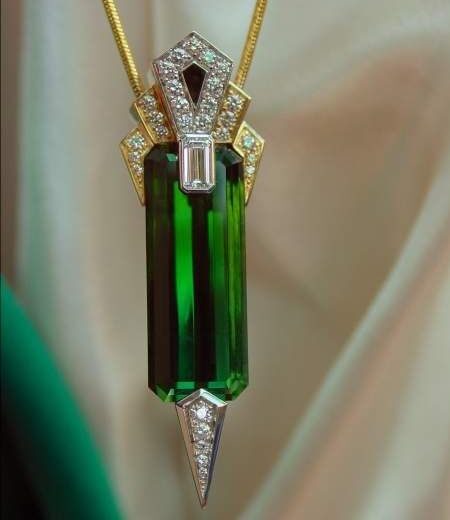 Art Deco Green Tourmaline Doublet Pendant Necklace – 925 Silver or 22K Gold