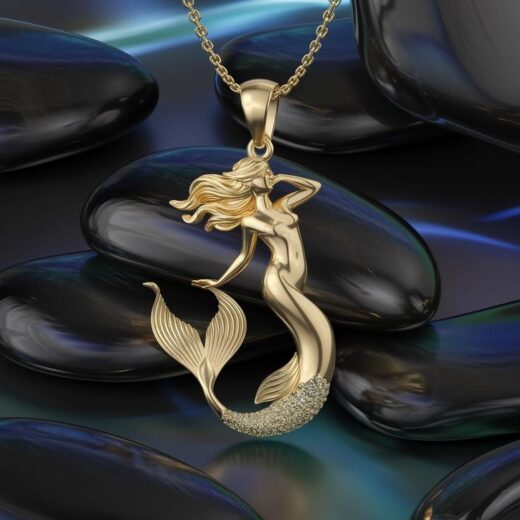 3D Ocean Siren Mermaid Zirconia Pendant – 925 Silver or 22K Gold