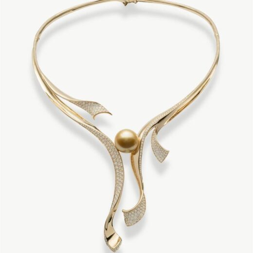 Golden South Sea Pearl Ribbon Statement Necklace – 925 Silver or 22K Gold