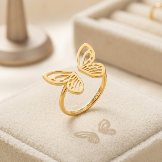 21K Gold Open Cutout Butterfly Adjustable Kids Ring