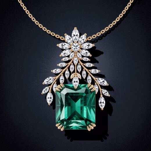 Regal Emerald-Green Cut Green Gem Pendant Necklace – 925 Silver or 22K Gold