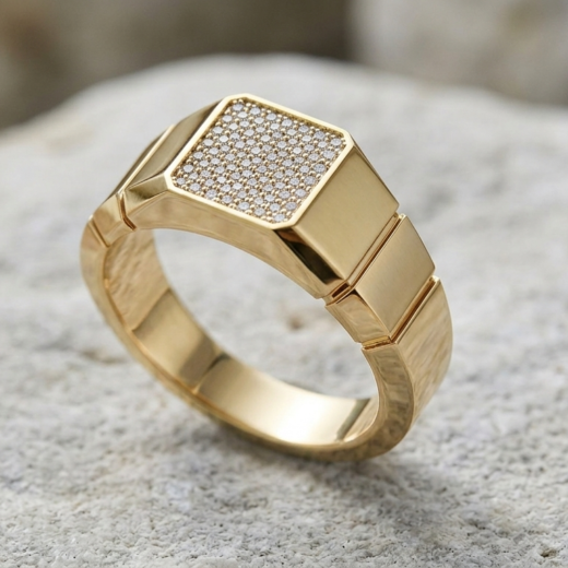 Men’s Signet Ring with Pavé-Set Diamonds