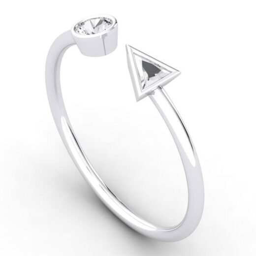 Cut Style Trillion & Round Silver Zirconia Ring For GIrls – 925 Silver or 22K Gold
