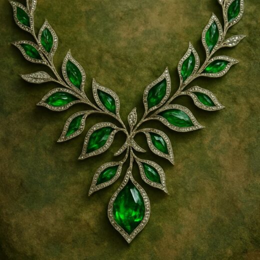 Vintage Emerald-Green Marquise Leafy Vine Necklace – 925 Silver or 22K Gold