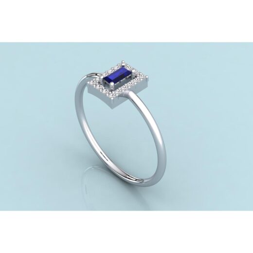 Blue Crystal Baguette Zirconia Ring for Girls – 925 Silver or 22K Gold