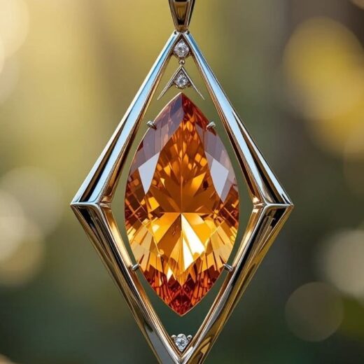 Modern Citrine Orange Marquise Cut Pendant NecklaceS – 925 Silver or 22K Gold