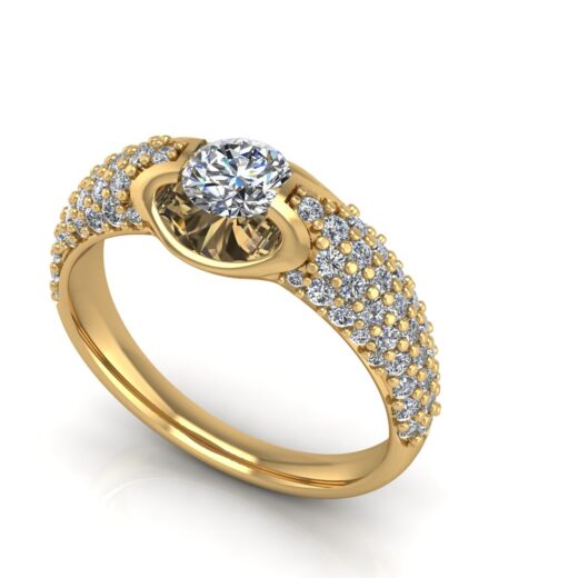Yellow Gold Pavé Diamond Swirl Engagement Ring