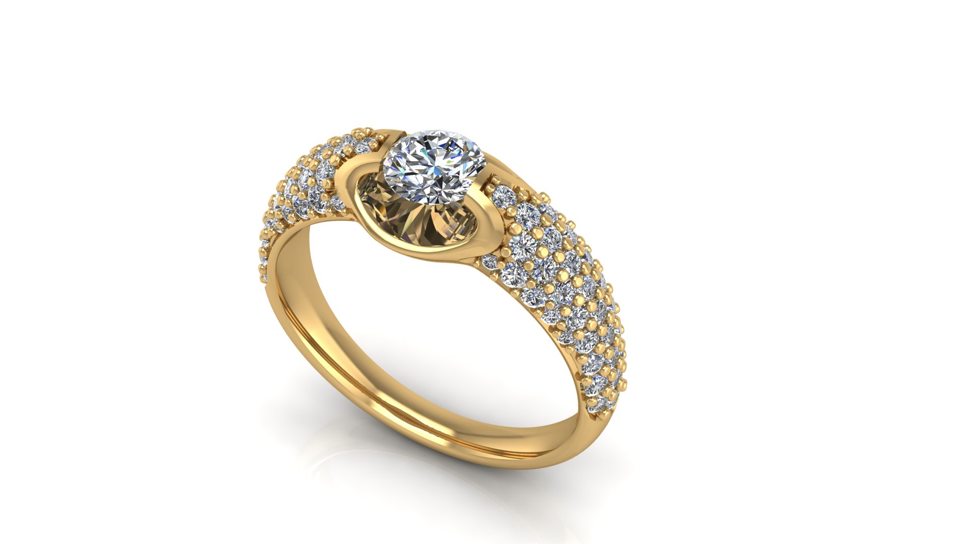 Yellow Gold Pavé Diamond Swirl Engagement Ring