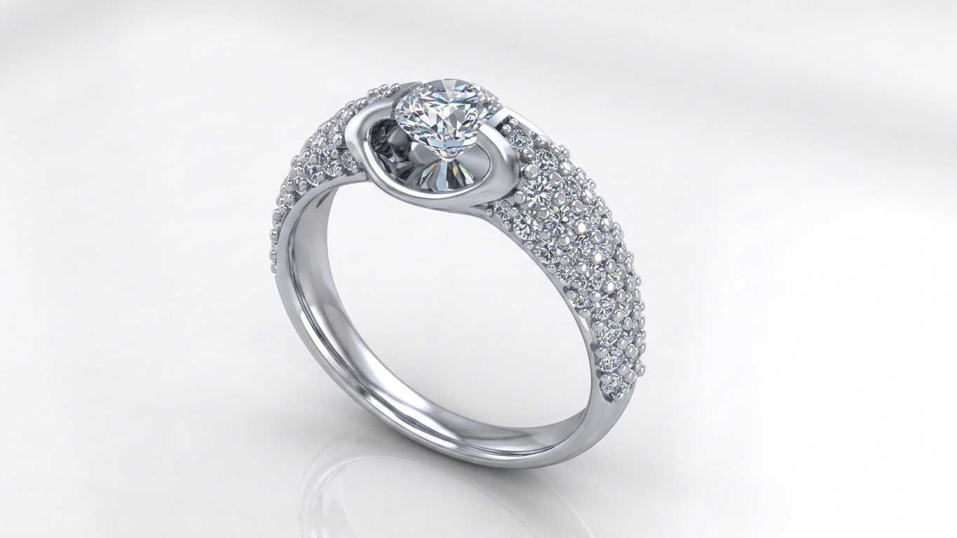 Yellow Gold Pavé Diamond Swirl Engagement Ring - Image 3