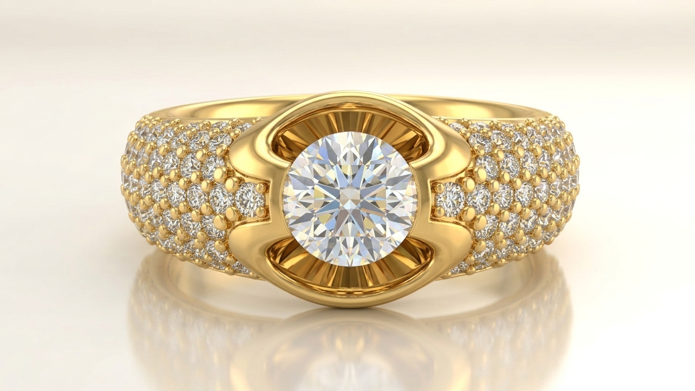 Yellow Gold Pavé Diamond Swirl Engagement Ring - Image 4